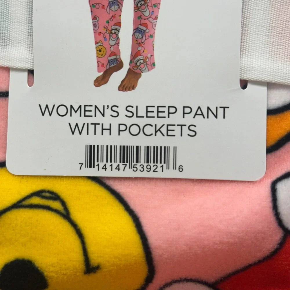 Disney Womens Medium Sleep Pant Pink Winnie the Pooh Christmas Fleece Pockets - Picture 2 of 6